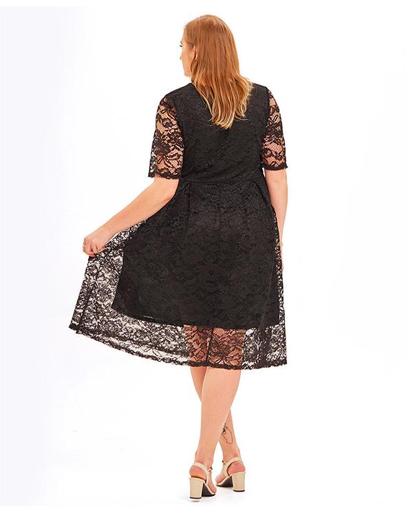 Plus Size Spring Summer Women Light Dress Large Lace Three Quarter Sleeve Dress