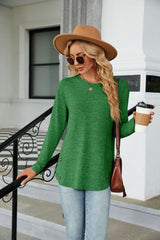 Women Clothing Autumn Winter round Neck Long Sleeve Loose Button T shirt Top Women