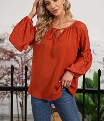 Women Clothing Round Neck Long Sleeve Lace Stitching Lace Loose T Shirt