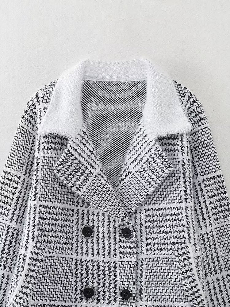 Autumn Winter Korean Loose Square Plaid Thick Mid Length Cardigan Sweater Coat Women Coat