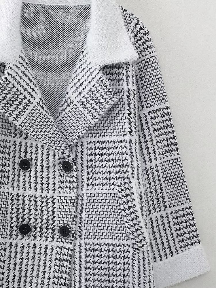 Autumn Winter Korean Loose Square Plaid Thick Mid Length Cardigan Sweater Coat Women Coat