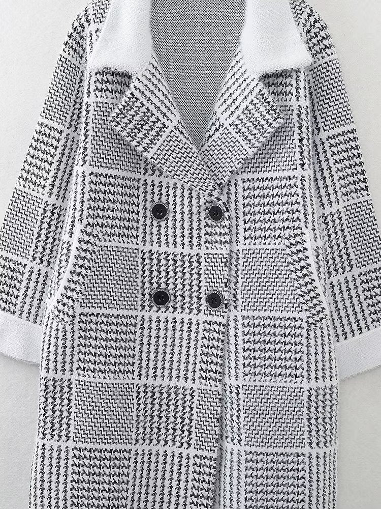 Autumn Winter Korean Loose Square Plaid Thick Mid Length Cardigan Sweater Coat Women Coat