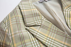 Autumn Green Worsted Fashionable Elegant Plaid Double Breasted Collar Office Coat