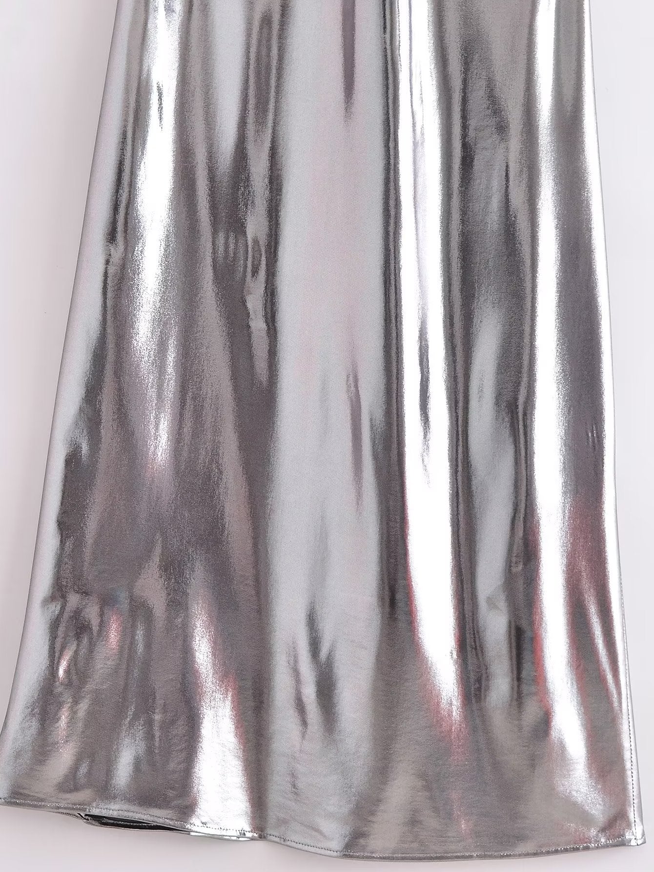 Metallic Coated Fabric Cold Shoulder Sleeveless Dress with Bright Metal Hanging Collar