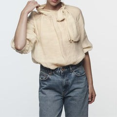 Fall A Bow Tie Collar Women Blouse Top Shirt