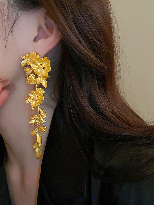 Flower Shape Geometric Solid Color Drop Earrings