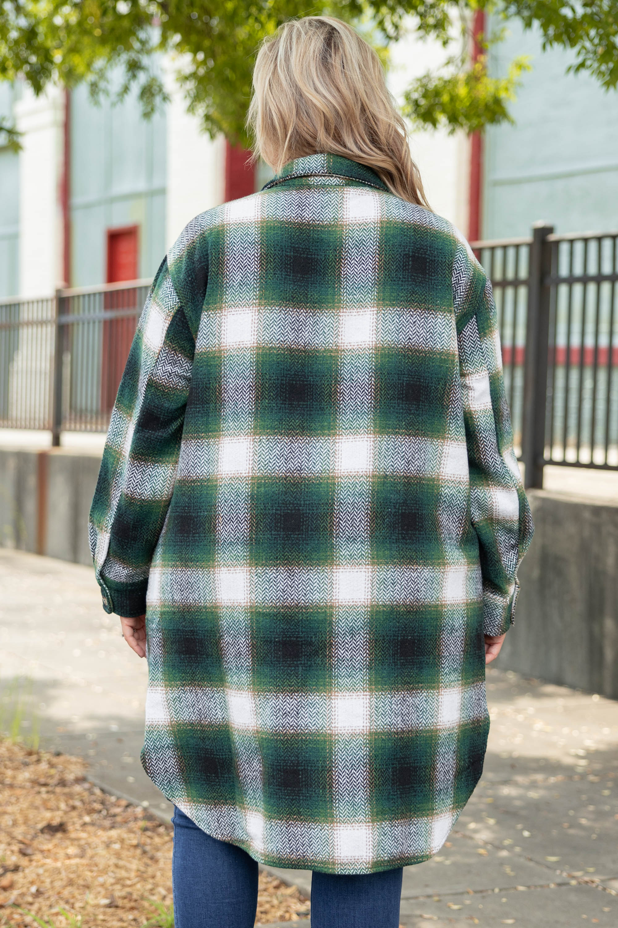 Ladies Square Plaid Wool Mid Length Coat with Double Sided Bag and Turn Down Collar