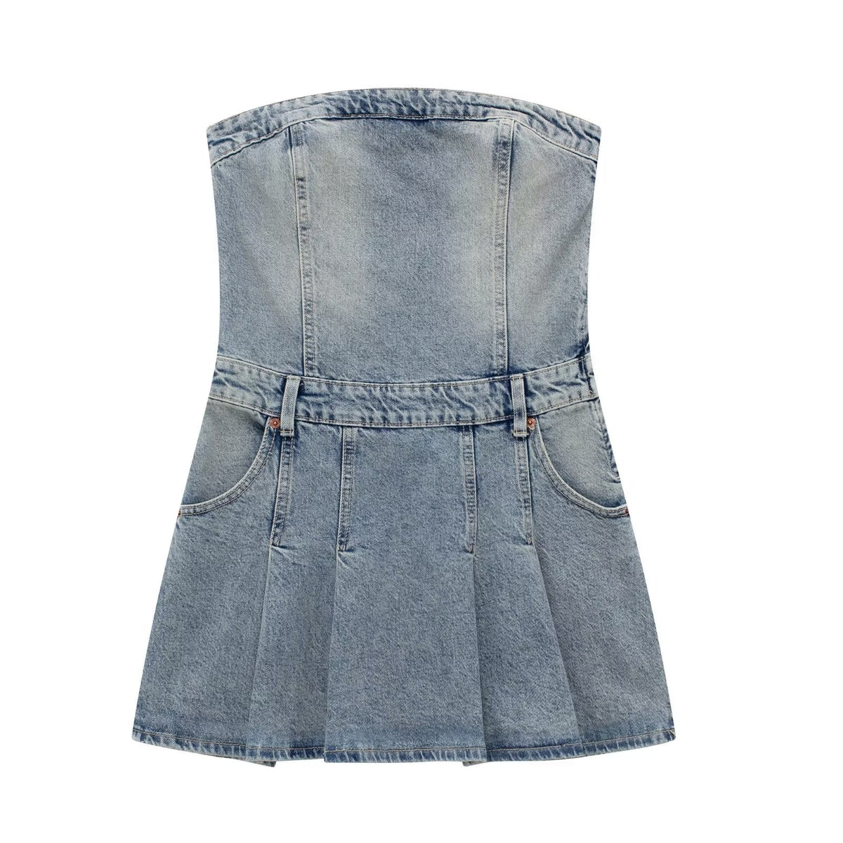 Summer Women Clothing Sexy Bandeau Pleated Denim Dress