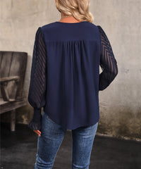 Autumn Top Long Sleeve V neck Solid Color Shirt Women