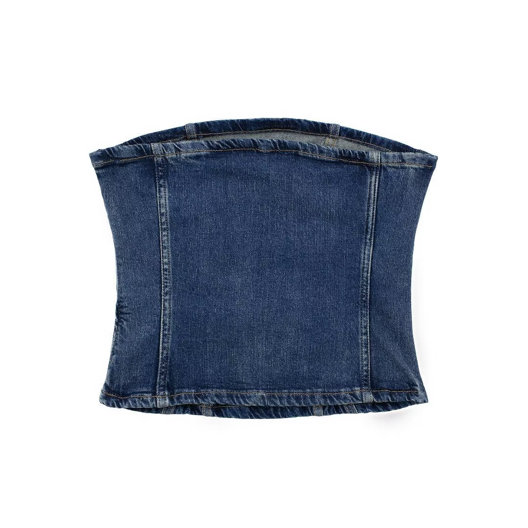 Summer Women Clothing off Neck Back Zipper Corset Denim Top