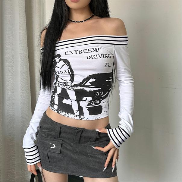 Retro Sexy Top Women Collection for Autumn Slim Fit Slimming Punk Hipster T shirt for Women