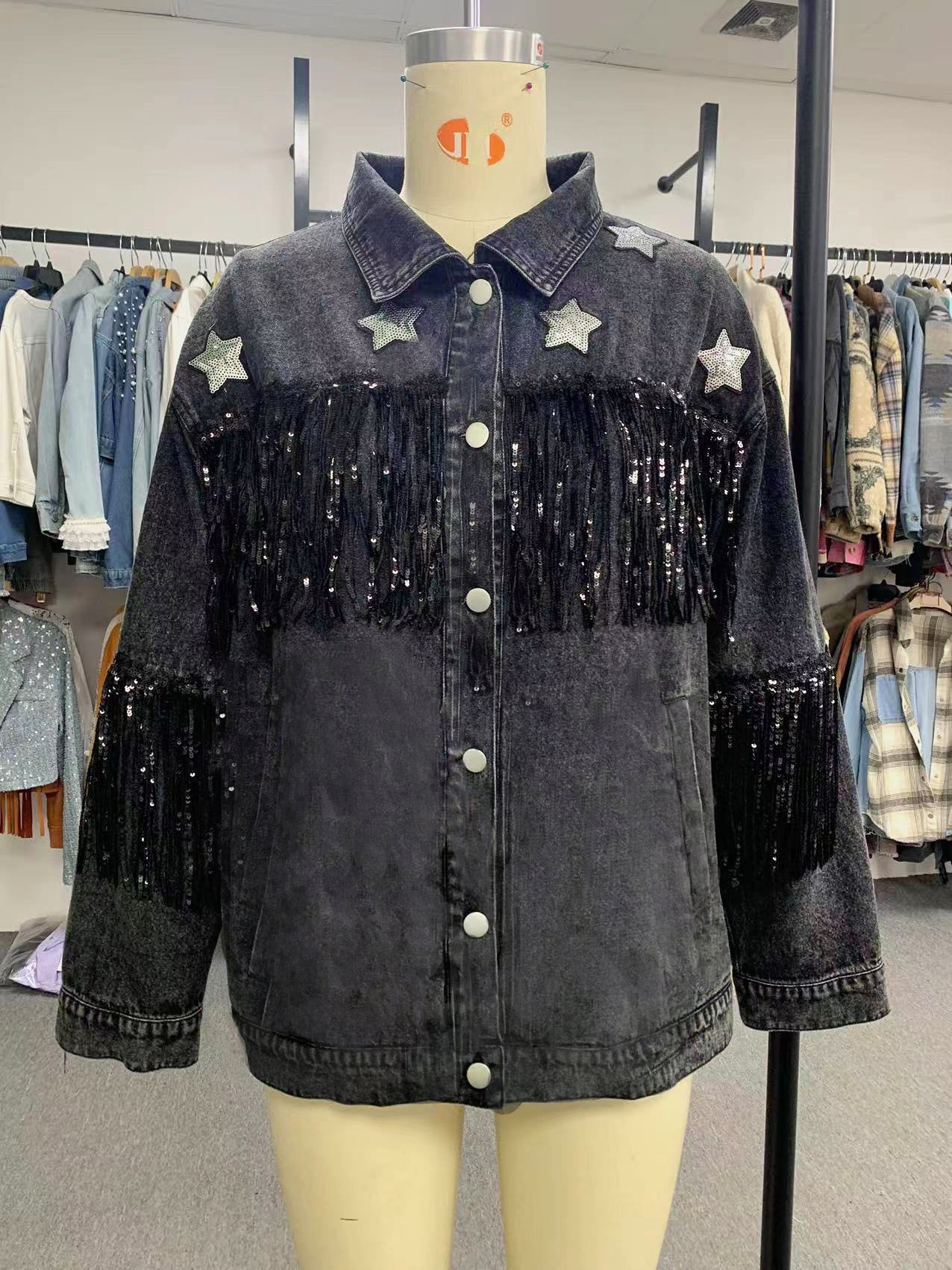 Denim Jacket Star Sequ Tassel Jacket Autumn Winter Coat Women