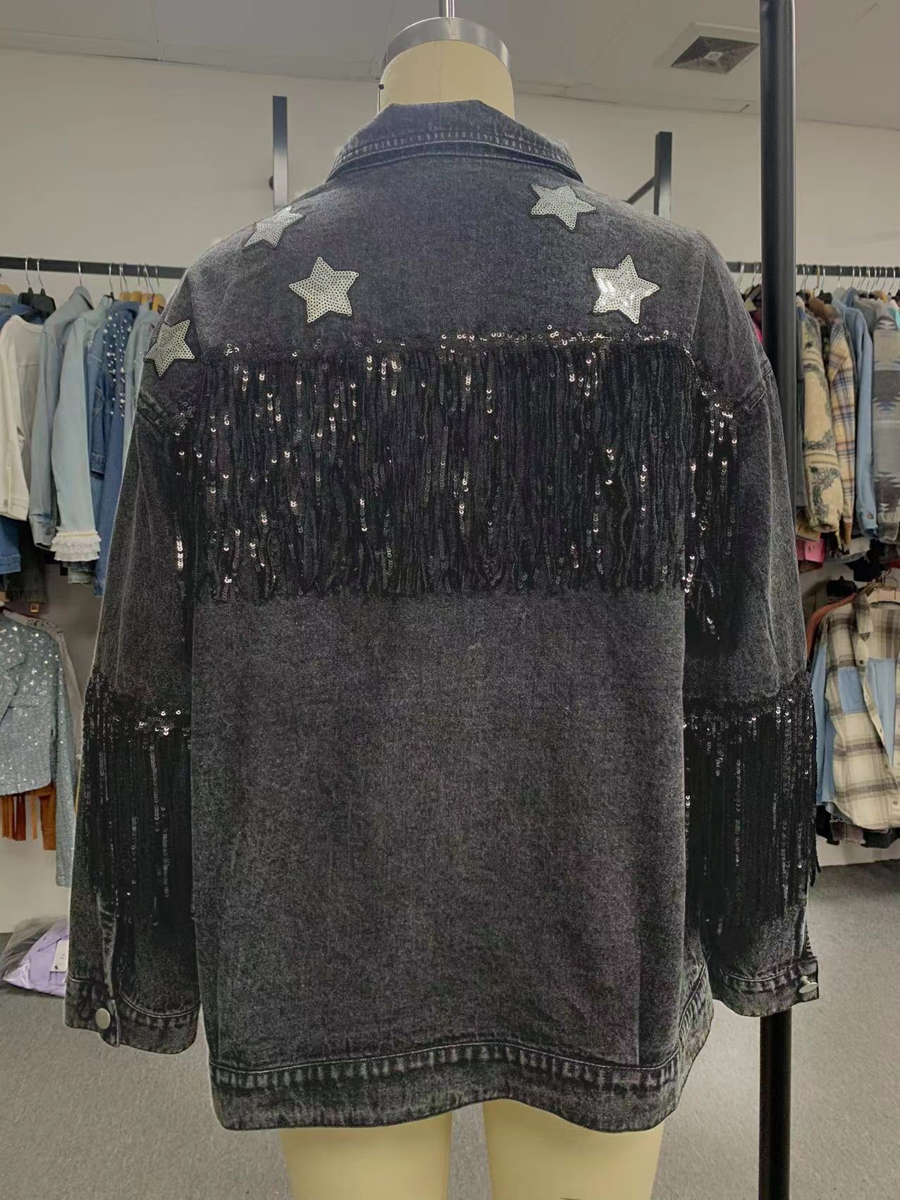 Denim Jacket Star Sequ Tassel Jacket Autumn Winter Coat Women