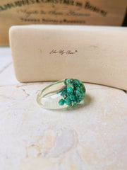 Dried flower resin ring with green flowers