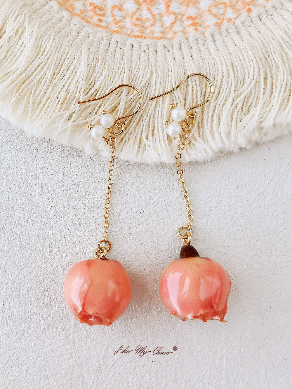 Pressed Flower Earrings - Pearl Rose Bud