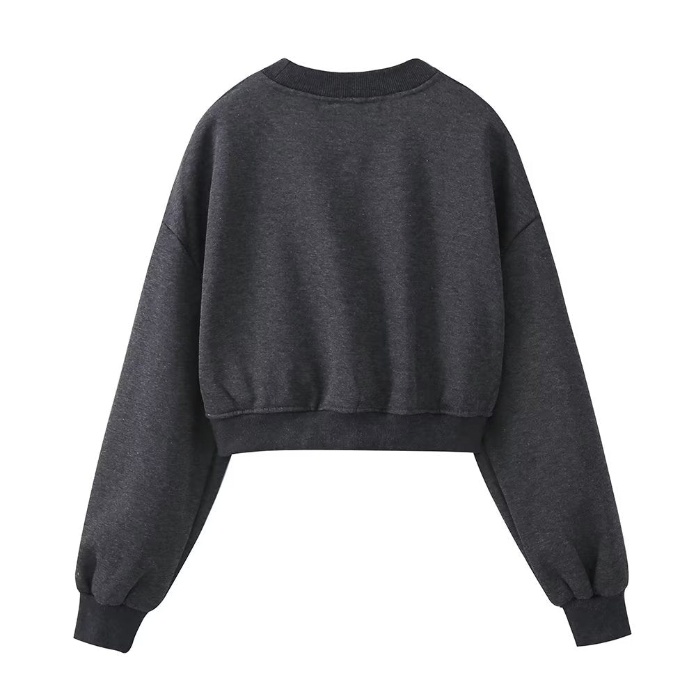 Autumn Women Clothing Sense Jewelry Inlaid Washed Short Sweater