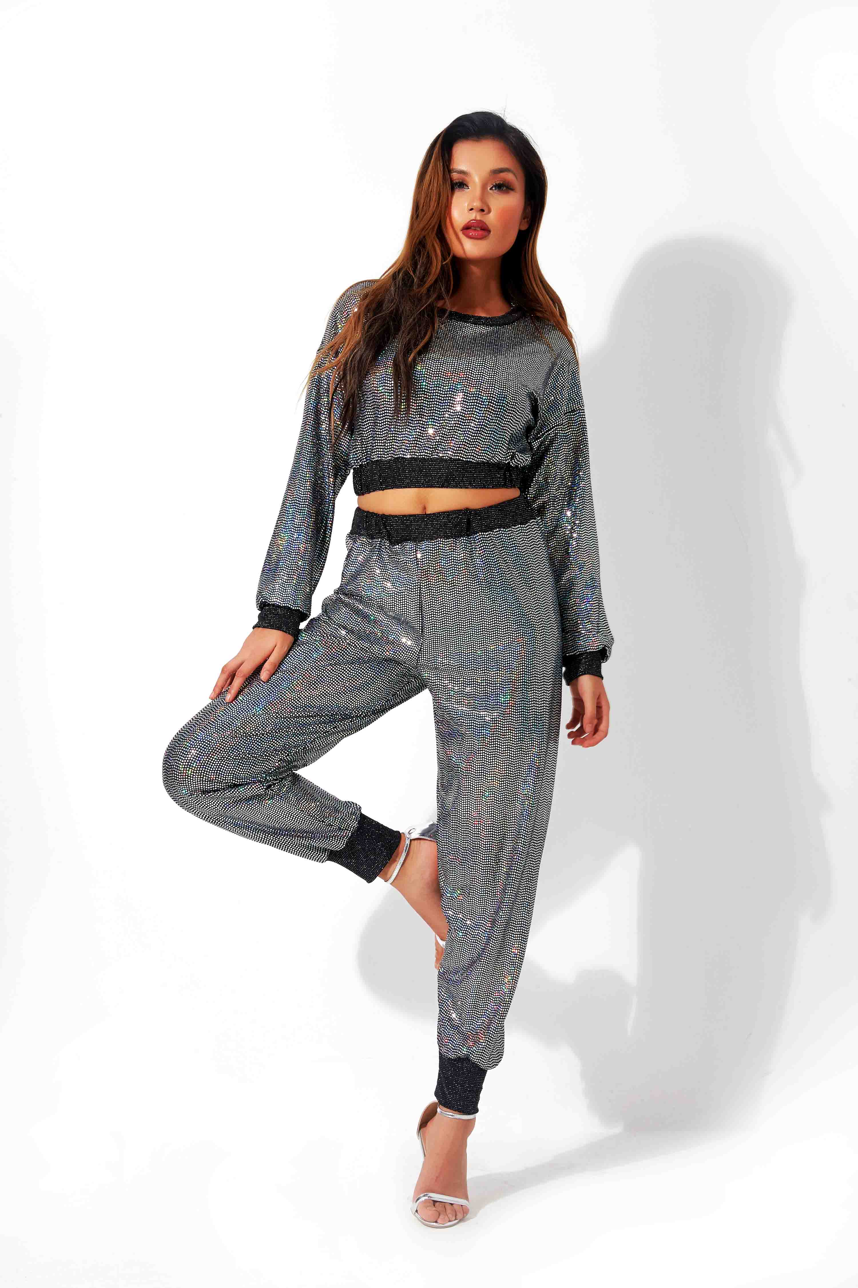 High Waist Crop Top Short Top Crew Neck Pullover Sweatshirt Stage Costume