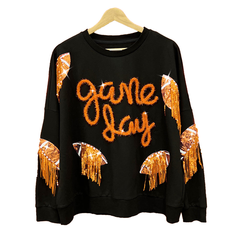 Popular Tassel Sequ Pullover Sweater Women’s Long Sleeve Loose Multi Color Round Neck Top