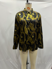 Women’s Silk Satin Texture Printed Long Sleeve Shirt – Elegant Floral Blouse