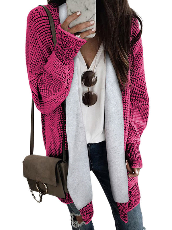 Long Sleeves Loose Keep Warm Solid Color Collarless Cardigan Tops