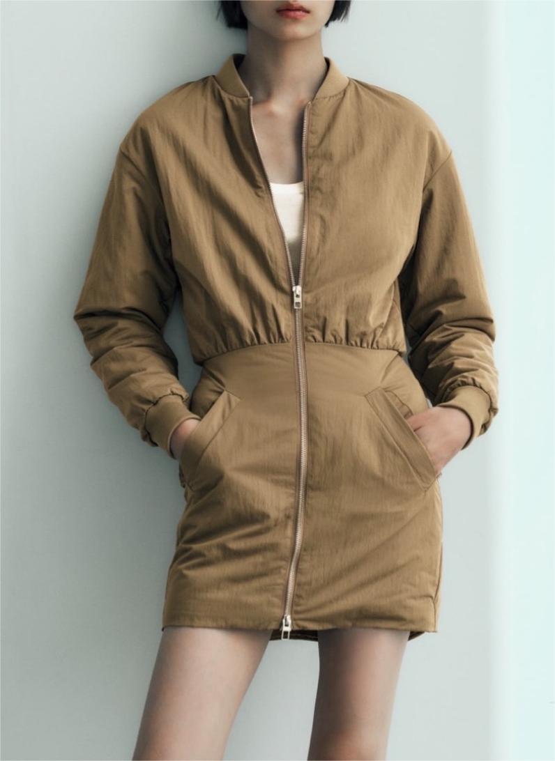 Fall Women Clothing Cotton-Padded Coat Bomber Jacket Short Dress Solid Color All Matching