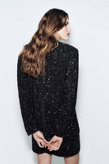 Women Clothing Sequined French Blazer Women Spring Autumn Slim Fit Polo Collar Top