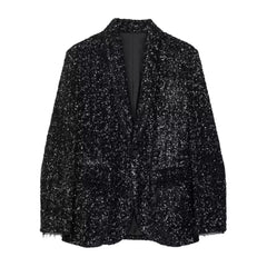 Women Clothing Sequined French Blazer Women Spring Autumn Slim Fit Polo Collar Top