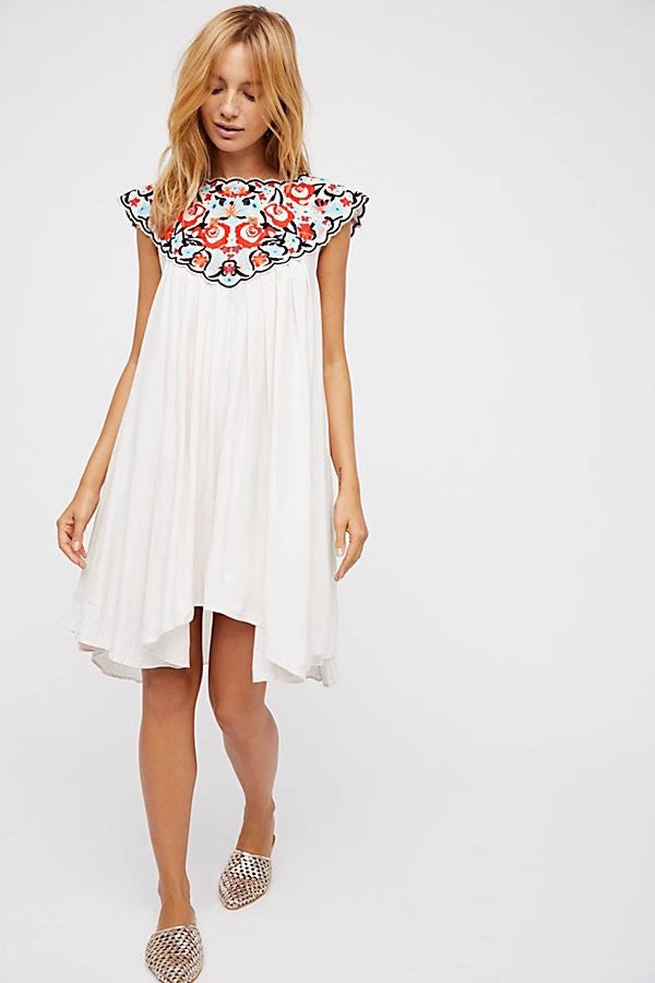 Women’s Summer Embroidery Loose Dress – Floral Sleeveless Boho Mini Sundress