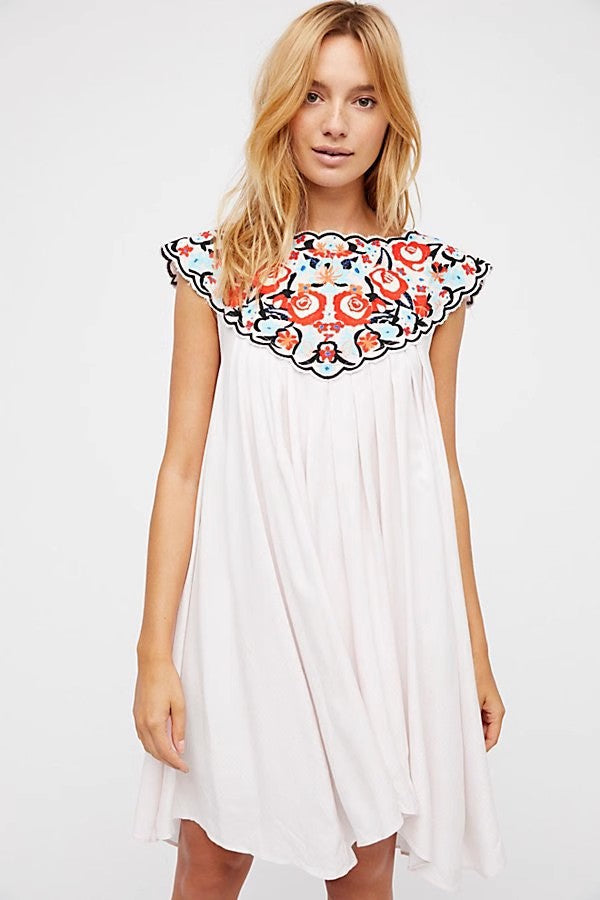 Women’s Summer Embroidery Loose Dress – Floral Sleeveless Boho Mini Sundress