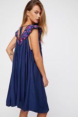 Women’s Summer Embroidery Loose Dress – Floral Sleeveless Boho Mini Sundress