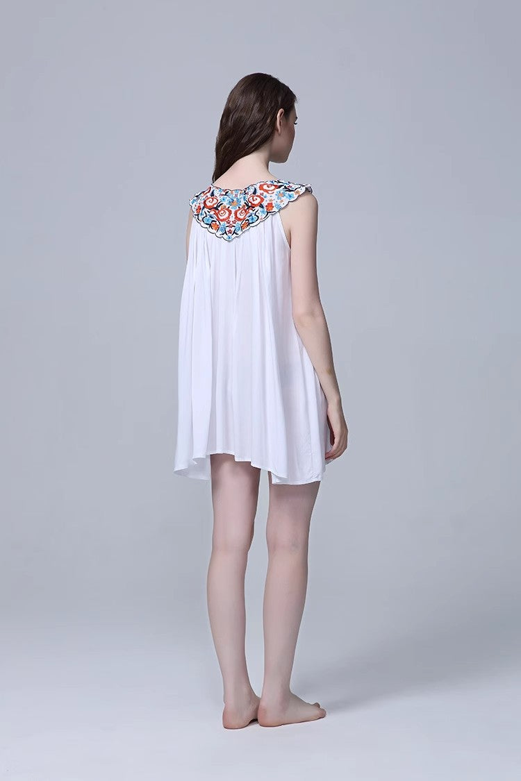 Women’s Summer Embroidery Loose Dress – Floral Sleeveless Boho Mini Sundress