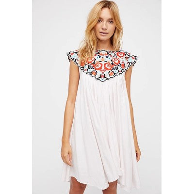 Women’s Summer Embroidery Loose Dress – Floral Sleeveless Boho Mini Sundress