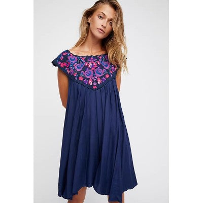 Women’s Summer Embroidery Loose Dress – Floral Sleeveless Boho Mini Sundress