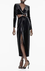 Autumn Winter Women Velvet Midi Dress – Graceful & Sexy Open Design