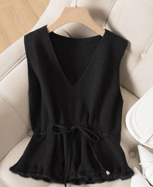 Women Knitted Vest Autumn Waist Tight V neck Pullover Sweater Small Waistcoat Outer Vest Sleeveless Coat