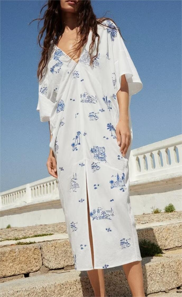 Summer Women Clothing Embroidered Long Shirt Dress – Floral Boho Chic Style