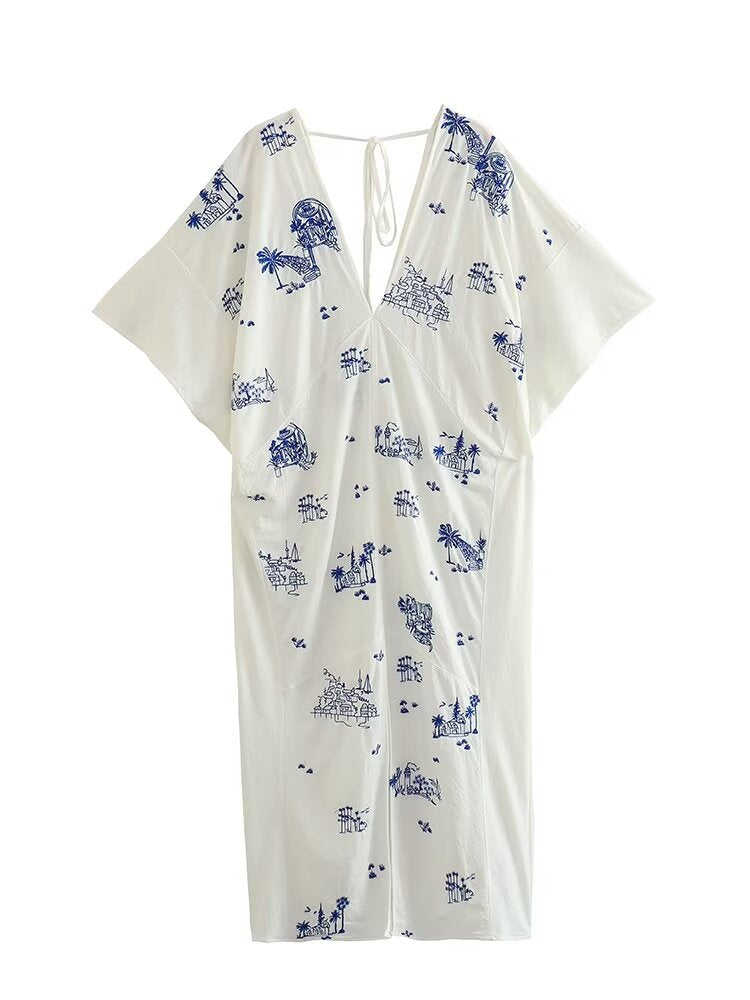 Summer Women Clothing Embroidered Long Shirt Dress – Floral Boho Chic Style