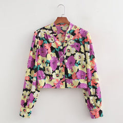 Spring Women Floral Print Long Sleeve Loose Shirt – Trendy Flower Pattern Blouse