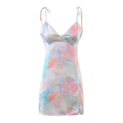 Women’s Sexy Tie Dyed Printing Slip Sheath Dress – Trendy Sleeveless Bodycon Mini Dress