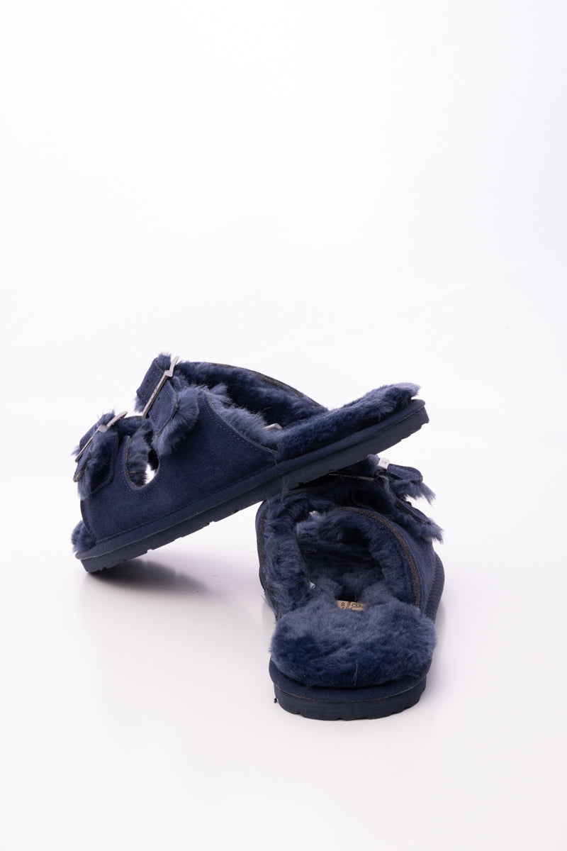 Smaibulun Ugg | Woolen Lined Double Strap Suede Sandal - Navy