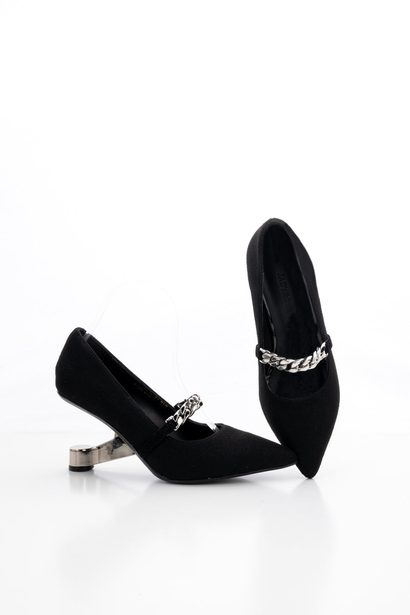 JADY ROSE | YESENIA METAL CHAIN SUEDE STILETTOS - BLACK