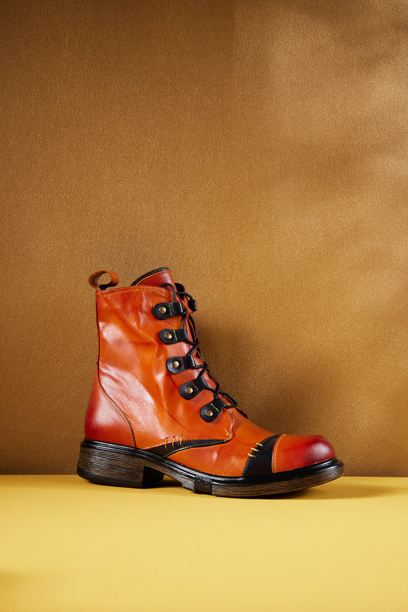 Soffia | Pumpkin Stepper Leather Combat Boots