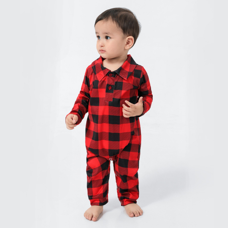 Christmas Plaid Stand-up Collar Family Pajamas Set