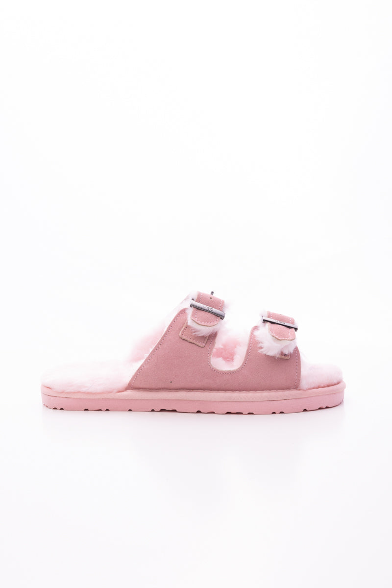 Smaibulun Ugg | Woolen Lined Double Strap Suede Sandal - Pink