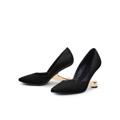 JADY ROSE | MYLETTE GOLDEN HEEL SUEDE PUMP - BLACK