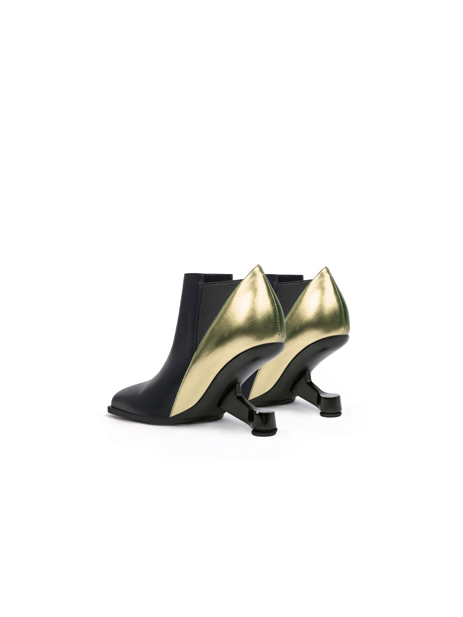 JadyRose | Black Gold Contrast Elevator Heel Ankle Boot