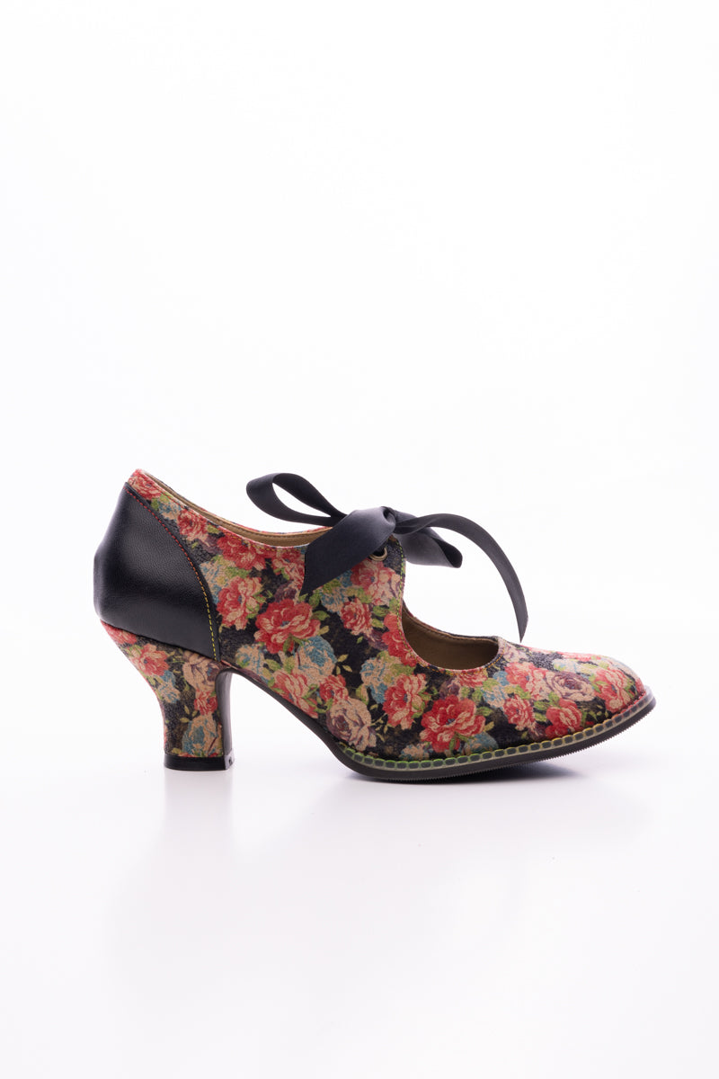 SOFFIA | STEFANIA FLORAL TIE BOW LACE-UP LEATHER PUMP