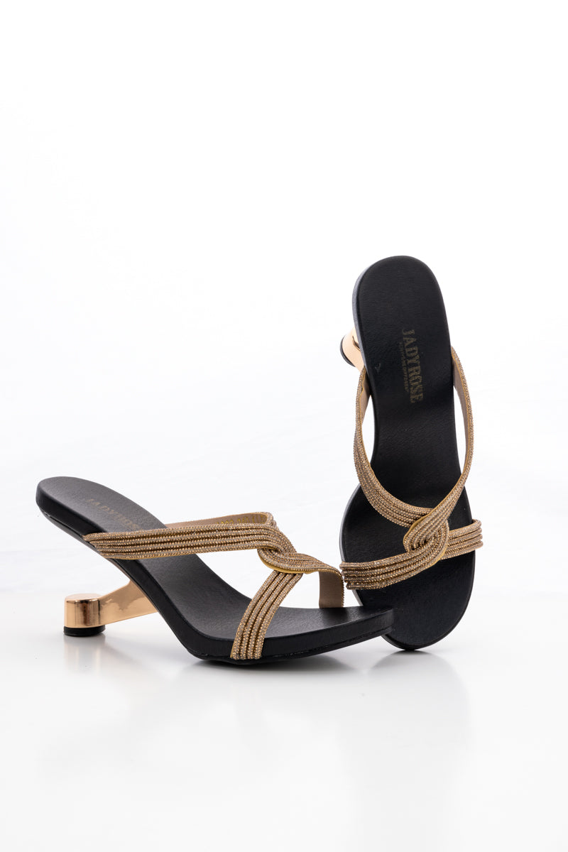 JADY ROSE | SHAMIRA SHIMMER STRAP LEATHER SANDAL- GOLD