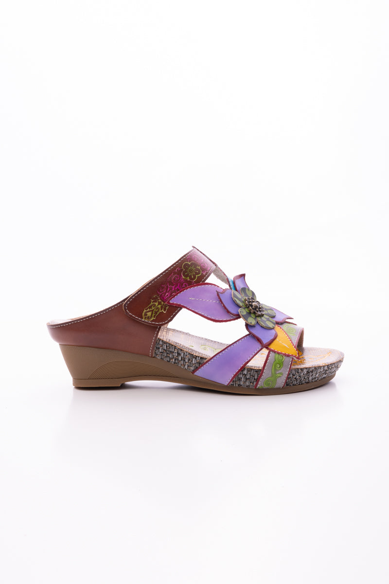 SOFFIA | FLOR DE PARAISO LEATHER WEDGE SANDAL - PURPLE