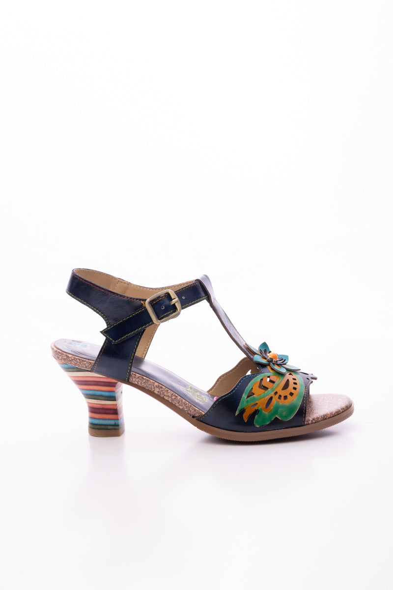 SOFFIA | ESTELLA FLORAL LEATHER T-STRAP PUMP